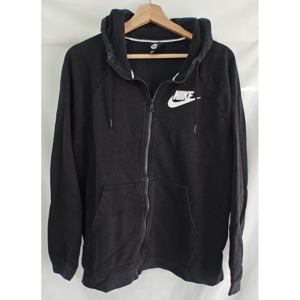 Nike Full Zip Hoodie Black Logo Raglan Fleece Essential Sweatshirt XL CI1179-010